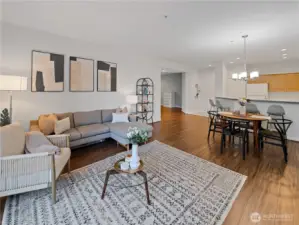 Vaulted ceilings create an open, airy first impression.