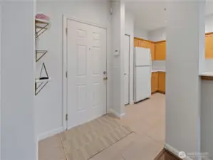 A view of the front door and entry way.