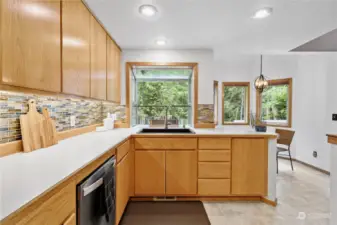 The kitchen has higher countertops which is more comfortable for your back.