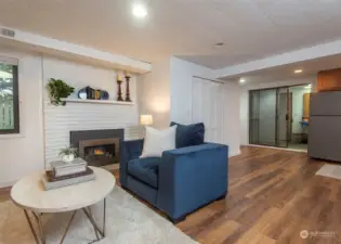 Lower Level Rec Room with Gas Fireplace