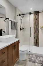 Primary Bathroom with vessel sink and walk-in shower