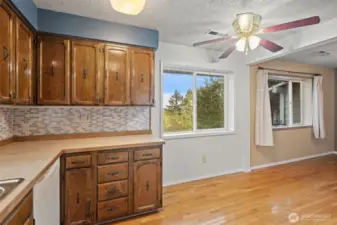 Kitchen area leads to the dining area.