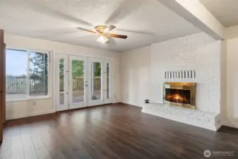 Great Room lower level. with easy access to the lower deck, which is level with the driveway.