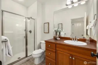 An ensuite 3/4 bathroom connected to the home office (or 5th bedroom) on the main level enhances the functionality of this sought-after floorplan for visitors or extended stays.