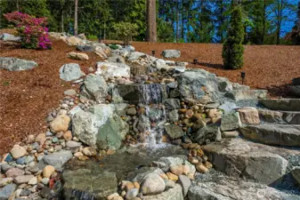 Custom waterfall with lighting.