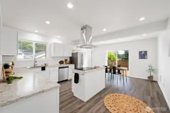 Looking across the kitchen with the dining room beyond.