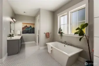 Second vanity and enclosed toilet.