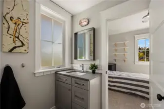 3/4 bathroom between bedroom three and four on the second floor.