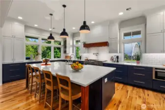 Spacious kitchen with ample counter space.