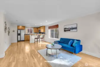 spacious living room With gleaming hardwood floors