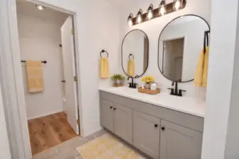 Virtually staged primary bathroom