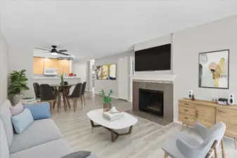 Living Room w/ Wood Burning Fireplace