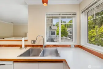 A beautifully lit space with charming windows above the sink, offering natural light and a perfect view while you cook or clean.