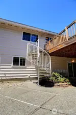 Spiral staircase to the backyard.