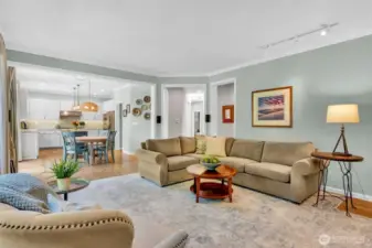 Semi-open concept leads to the den and the dining room.