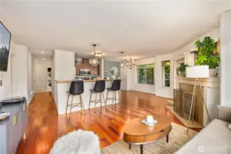 Open concept Kitchen flows with dining & living room