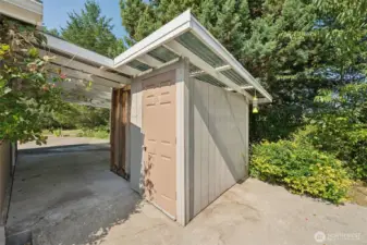 The garden shed brings in natural light with a clear roof section, making it easy to use as more than just storage. Its roof stretches to the side of the house, doubling as a carport that keeps your vehicle dry and out of the weather. Practical, simple, and a nice win for everyday life.