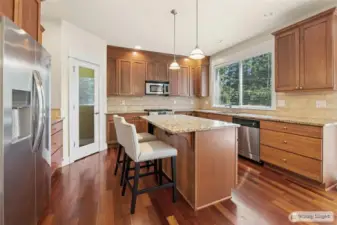 Kitchen with walk-in pantry.