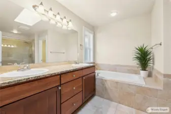 Primary bath with soaking tub.