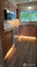 Unit 4 Fully Renovateed Kitchen with floors, cabinets, countertops and backsplash and lighting!