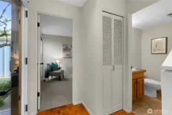 Office and half bathroom off entry