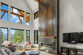Great Room with floor to ceiling fireplace