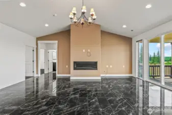 Living room with gas fireplace.