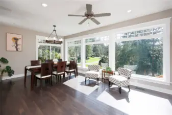 Walls of floor-to-ceiling windows let in all the natural light.