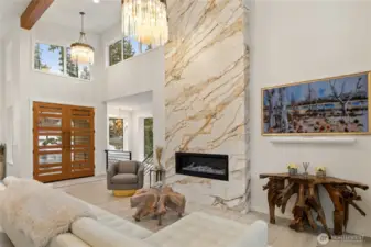 Cozy up to the fire and watch your favorite series or art on the Samsung Frame TV with Sonos soundbar.