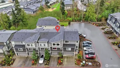 Perfect location with view of greenbelt and steps from playground, nature trail and basketball court!