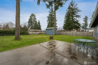 Fully Fenced Backyard with Patio, RV Parking, and Storage Shed