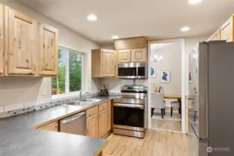 New stainless appliances with plenty of counter space.