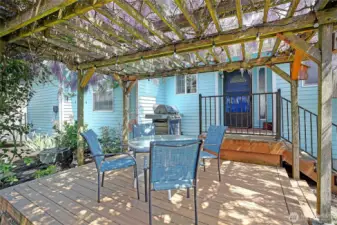 How inviting is the deck under the Pergola of Wisteria.