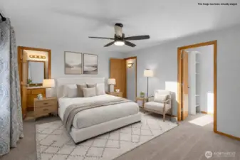 Virtually staged primary bedroom