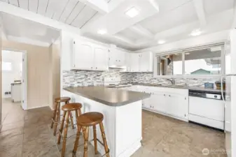 Breakfast bar and lots of counter space.