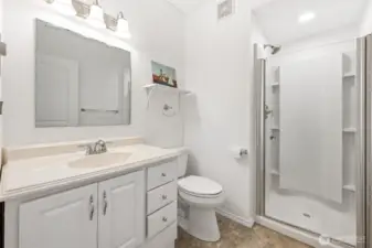 3/4 bath just off the primary bedroom.