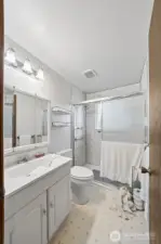 Main floor bathroom with nearly new walk in shower.