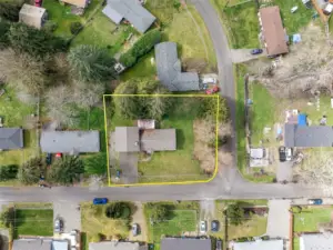 Aerial view of corner lot.