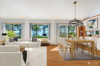 dining area leads right out to deck.  Virtually staged