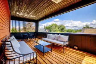 Covered and Heated outdoor deck with mountain views