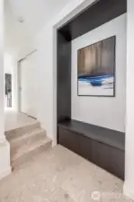 Entryway with built in storage and heated floors