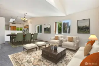 Virtual Staged - inviting living room off the entry and dining room