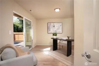 Sliding door which leads you to the deck.