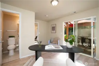 Access to the second bathroom, and the garage through this room.