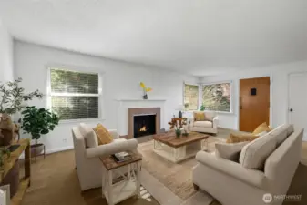 Great room with cozy wood burning fireplace