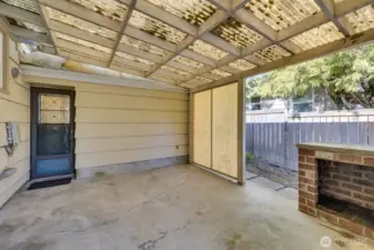 Wood storage space next to fireplace