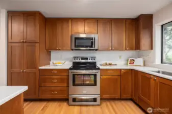 Kitchen with oak cabinetry