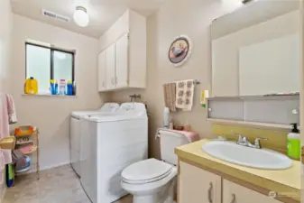 Lower level bathroom with laundry area
