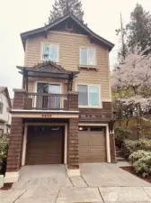 Front Elevation, 3 floors, private corner lot, with 2 car garage