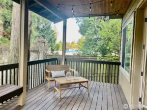 Beautiful private, quiet balcony overlooking landscaped backyard
